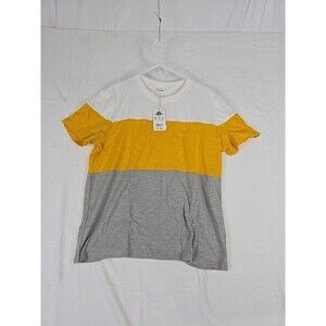 PatPat  T-Shirt Men’s Large Yellow Gray White Stripped Poly Cotton Blend